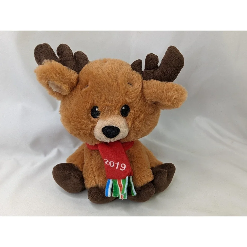American Greetings Deer‎ Plush 8 Inch 2019 Christmas Scarf Stuffed Animal Toy